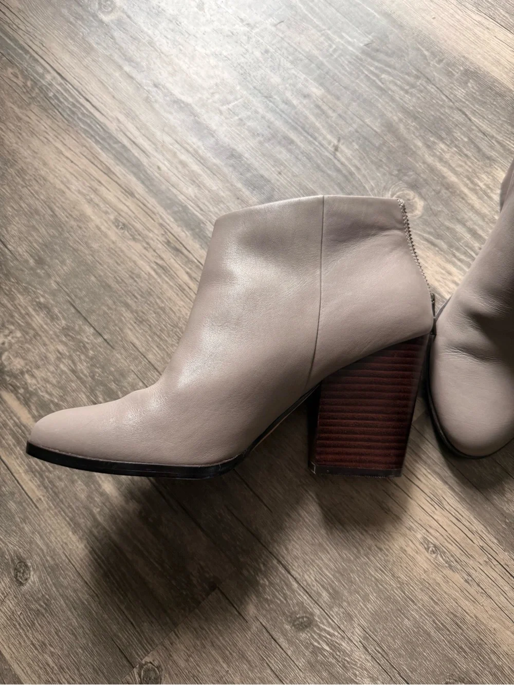 Cole Haan Women's Dey Taupe Leather Ankle Bootie with Stacked Heel 8.5